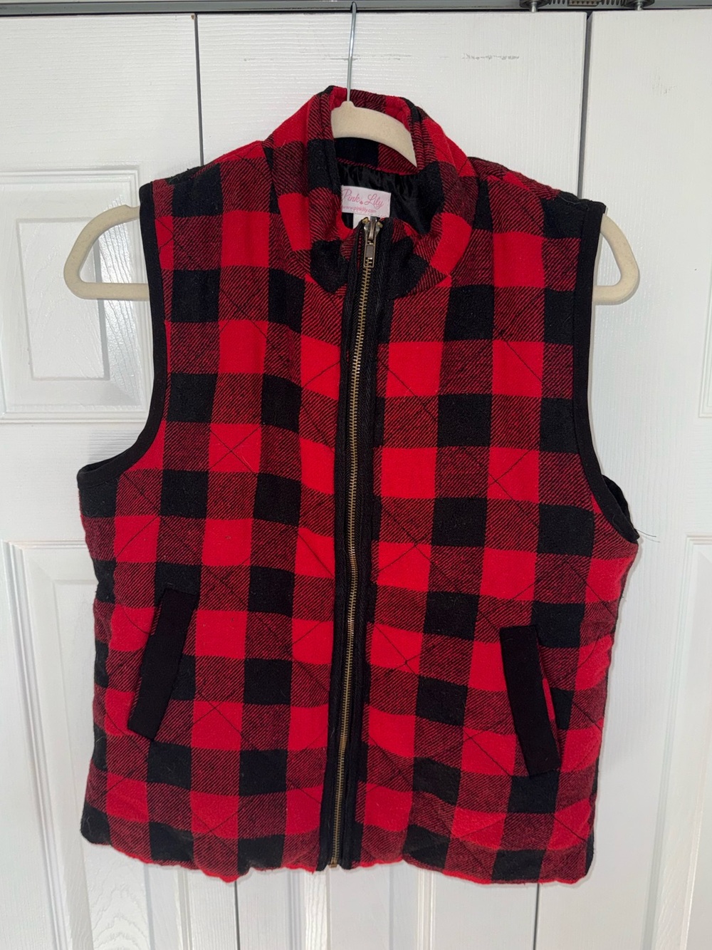 Pink Lily Red and Black Buffalo Plaid Quilted Vest